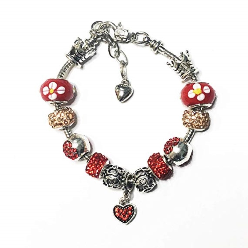Luxforia Red Rhinestone Silver Bracelet